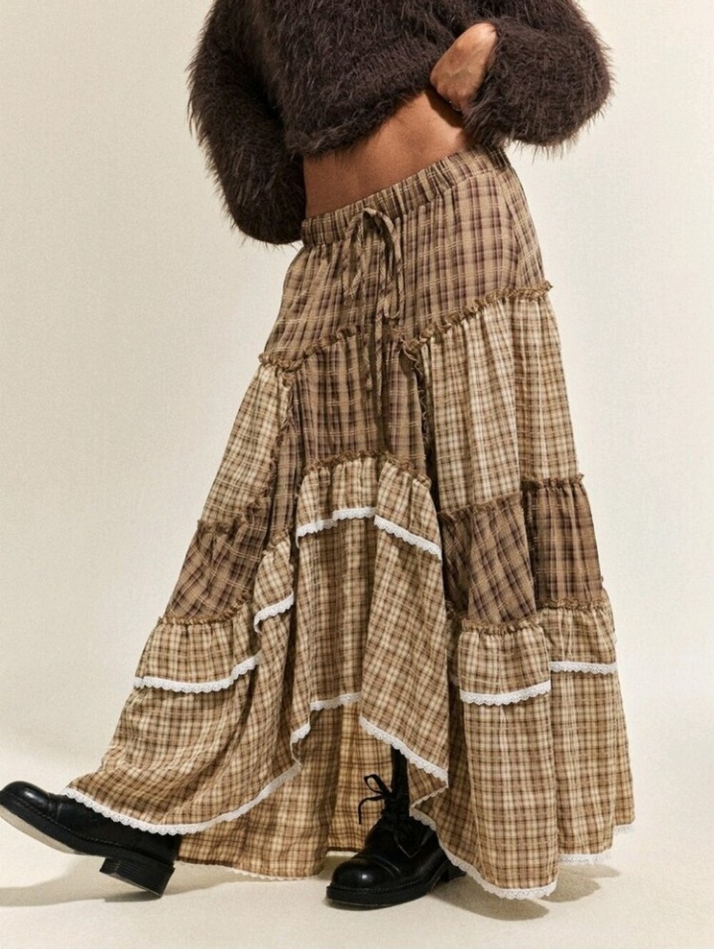 Women's Autumn/Winter Bohemian Casual Asymmetrical Plaid Patchwork Voluminous